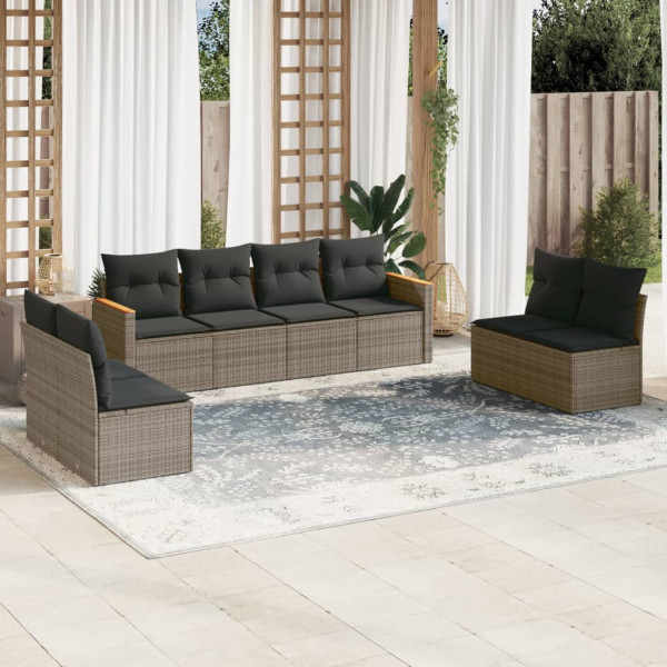 8 pcs conjunto sofás de jardim c/ almofadões vime PE cinzento D