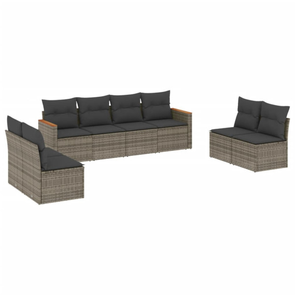 8 pcs conjunto sofás de jardim c/ almofadões vime PE cinzento M 2