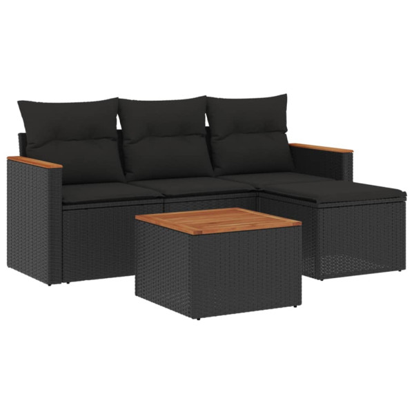 5 pcs conjunto sofás de jardim com almofadões vime PE preto M 2