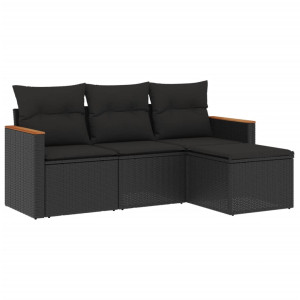4 pcs conjunto de sofás para jardim c/ almofadões vime PE preto H