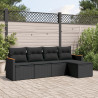 5 pcs conjunto sofás de jardim com almofadões vime PE preto 1