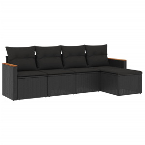 5 pcs conjunto sofás de jardim com almofadões vime PE preto H
