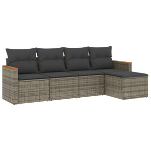 5 pcs conjunto sofás de jardim c/ almofadões vime PE cinzento H