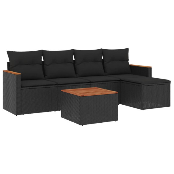 6 pcs conjunto sofás de jardim c/ almofadões vime PE preto M 2