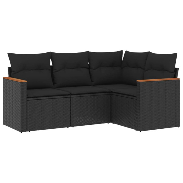 4 pcs conjunto de sofás para jardim c/ almofadões vime PE preto M 2