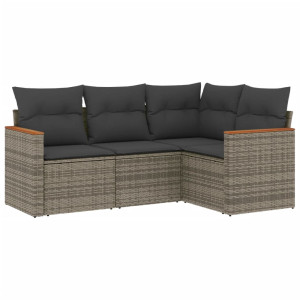 4 pcs conjunto sofás de jardim c/ almofadões vime PE cinzento H