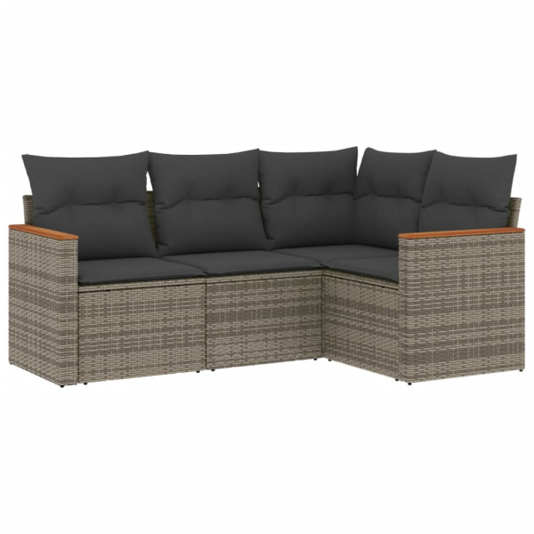 Set de sofás de jardín 4 pzas y cojines ratán sintético gris M 2