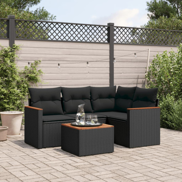 Set de muebles de jardín 5 pzas y cojines ratán sintético negro D