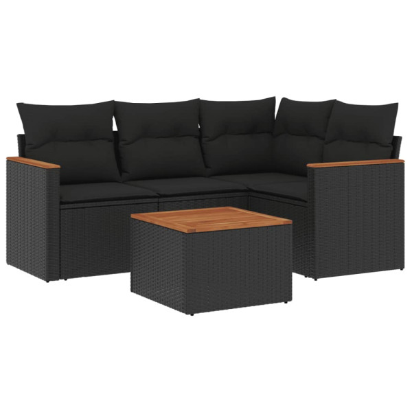 5 pcs conjunto sofás de jardim com almofadões vime PE preto M 2
