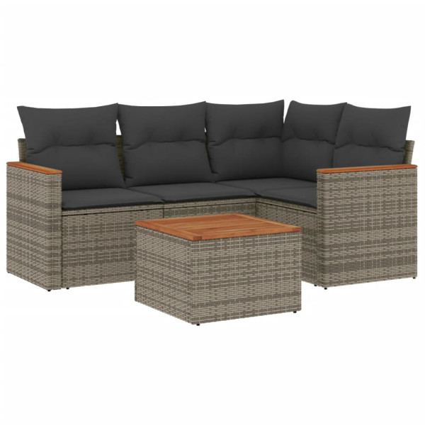 5 pcs conjunto sofás de jardim c/ almofadões vime PE cinzento M 2