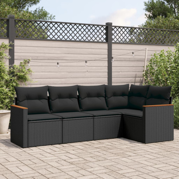 5 pcs conjunto sofás de jardim com almofadões vime PE preto D
