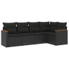 5 pcs conjunto sofás de jardim com almofadões vime PE preto 2