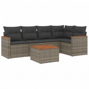 Set de muebles de jardín 6 pzas y cojines ratán sintético gris H