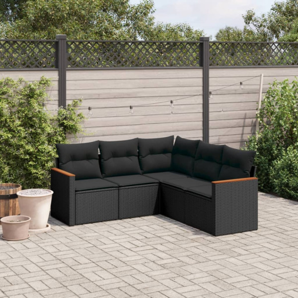 5 pcs conjunto sofás de jardim com almofadões vime PE preto D