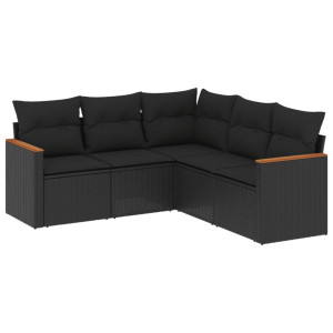 5 pcs conjunto sofás de jardim com almofadões vime PE preto H