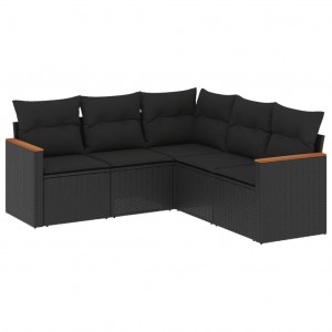 Set de muebles de jardín 5 pzas y cojines ratán sintético negro H