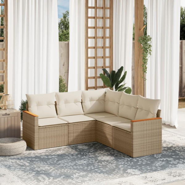 5 pcs conjunto de sofás p/ jardim com almofadões vime PE bege D