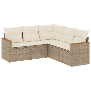 5 pcs conjunto de sofás p/ jardim com almofadões vime PE bege H