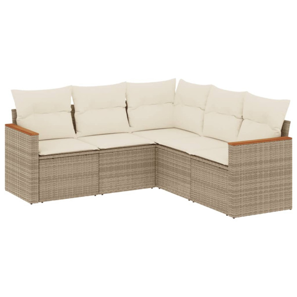 5 pcs conjunto de sofás p/ jardim com almofadões vime PE bege M 2