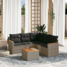 Set de muebles de jardín 6 pzas y cojines ratán sintético gris 1
