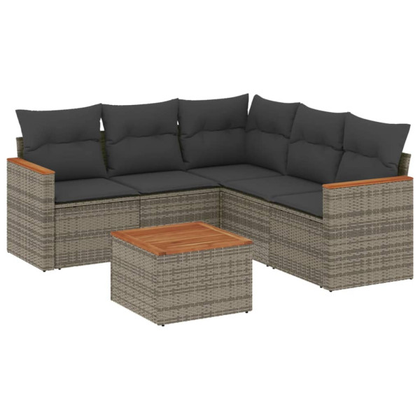 6 pcs conjunto sofás de jardim com almofadões vime cinzento M 2