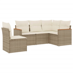 5 pcs conjunto de sofás p/ jardim com almofadões vime PE bege H