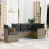 5 pcs conjunto sofás de jardim c/ almofadões vime PE cinzento 1