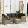 6 pcs conjunto sofás de jardim com almofadões vime cinzento 1
