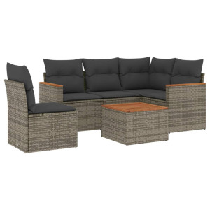 6 pcs conjunto sofás de jardim com almofadões vime cinzento H