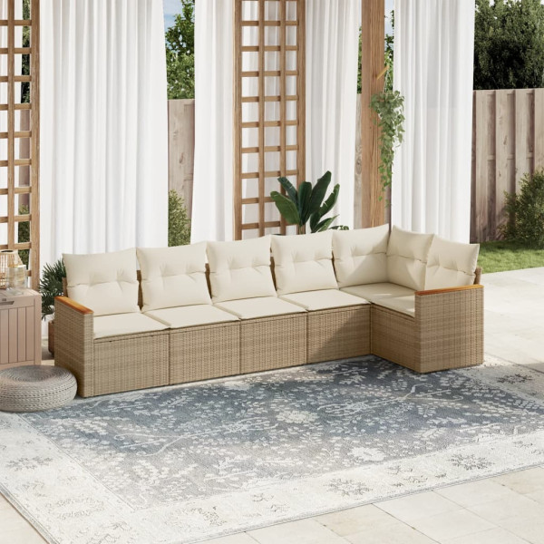 Juego de sofás jardín con cojines 6 pzas ratán sintético beige D