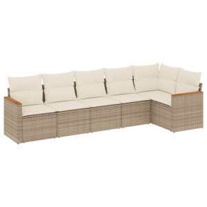6 pcs conjunto de sofás p/ jardim com almofadões vime PE bege H