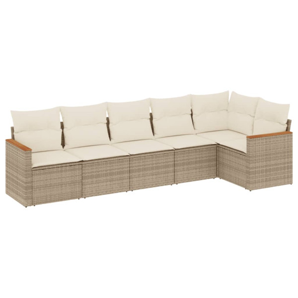 6 pcs conjunto de sofás p/ jardim com almofadões vime PE bege M 2