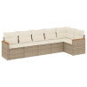 6 pcs conjunto de sofás p/ jardim com almofadões vime PE bege 2
