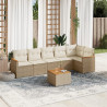7 pcs conjunto de sofás p/ jardim com almofadões vime PE bege 1