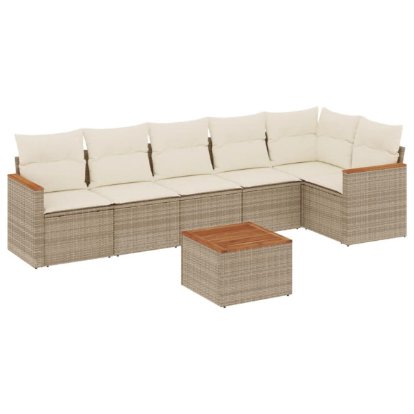 7 pcs conjunto de sofás p/ jardim com almofadões vime PE bege M 2