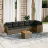 Set de sofás de jardín 7 piezas con cojines ratán PE gris 1
