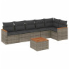 7 pcs conjunto sofás p/ jardim c/ almofadões vime PE cinzento 2