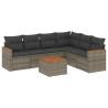 7 pcs conjunto sofás p/ jardim c/ almofadões vime PE cinzento 2