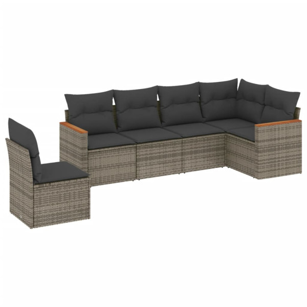 Set de muebles de jardín 6 pzas y cojines ratán sintético gris M 2