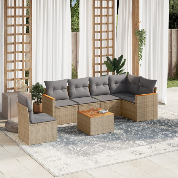 Juego de sofás jardín con cojines beige mezcla 7 pzas ratán PE D