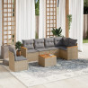 7 pcs conj. sofás jardim c/ almofadões vime PE bege misturado 1