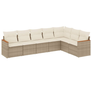 7 pcs conjunto de sofás p/ jardim com almofadões vime PE bege H