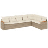 7 pcs conjunto de sofás p/ jardim com almofadões vime PE bege 2