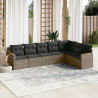 Set de sofás de jardín 7 piezas con cojines ratán PE gris 1