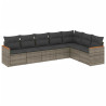 7 pcs conjunto sofás p/ jardim c/ almofadões vime PE cinzento 2