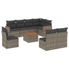 9 pcs conjunto sofás p/ jardim com almofadões vime PE cinzento 2