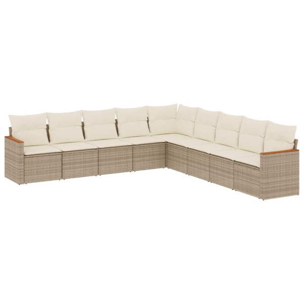 Set de sofás de jardín 9 pzas con cojines ratán sintético beige M 2