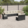 10 pcs conjunto sofás de jardim c/ almofadões vime PE preto 1