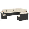 10 pcs conjunto sofás de jardim c/ almofadões vime PE preto 2