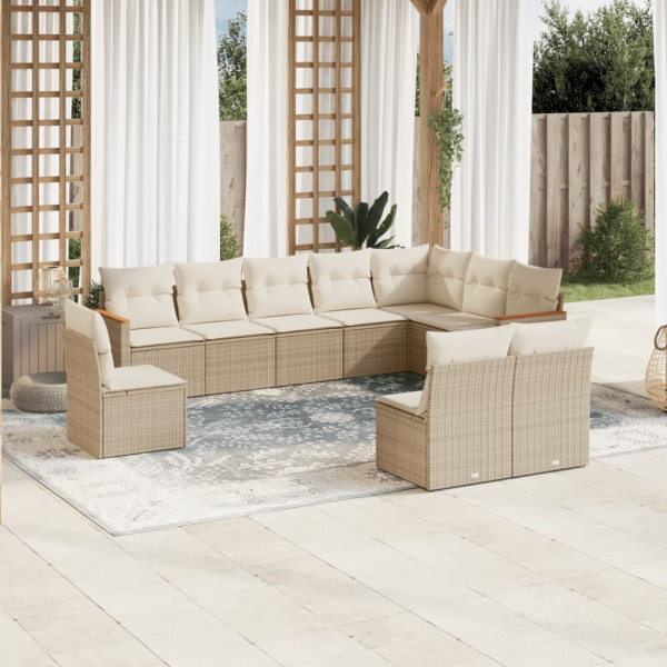 Juego de sofás jardín con cojines beige 10 pzas ratán sintético D
